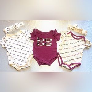 6-9mo Bebe Baby Bundle of 3 Onesies & 2 Matching Bow/Headbands